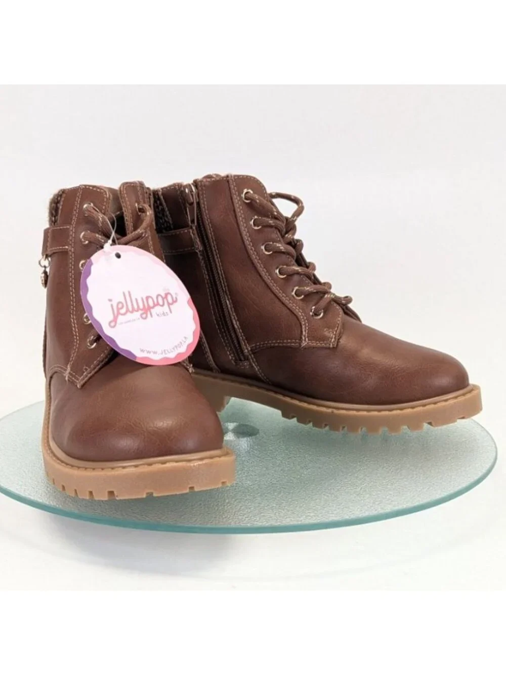 Jellypop Ariadne 2 Girls 3M Boots Cognac Faux Leather Knit Cuff Lug Sole